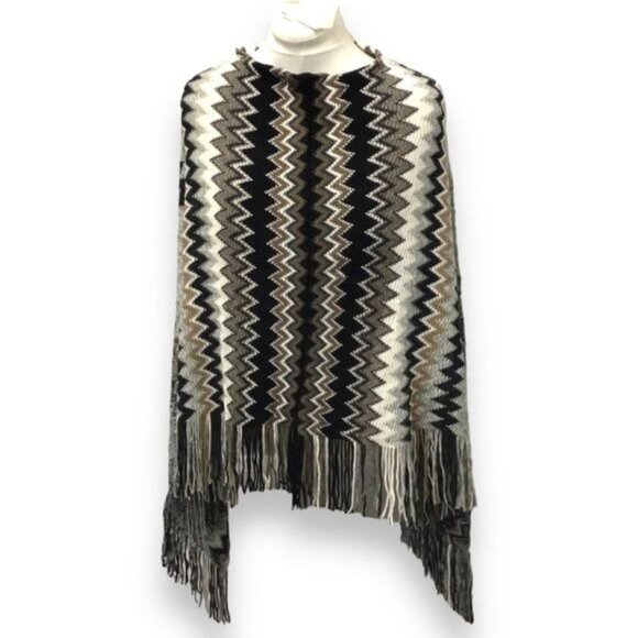 Cruise Club Women’s Boho Ethnic Pull-Over Sweater Poncho, Gray, One Size - Picture 1 of 9